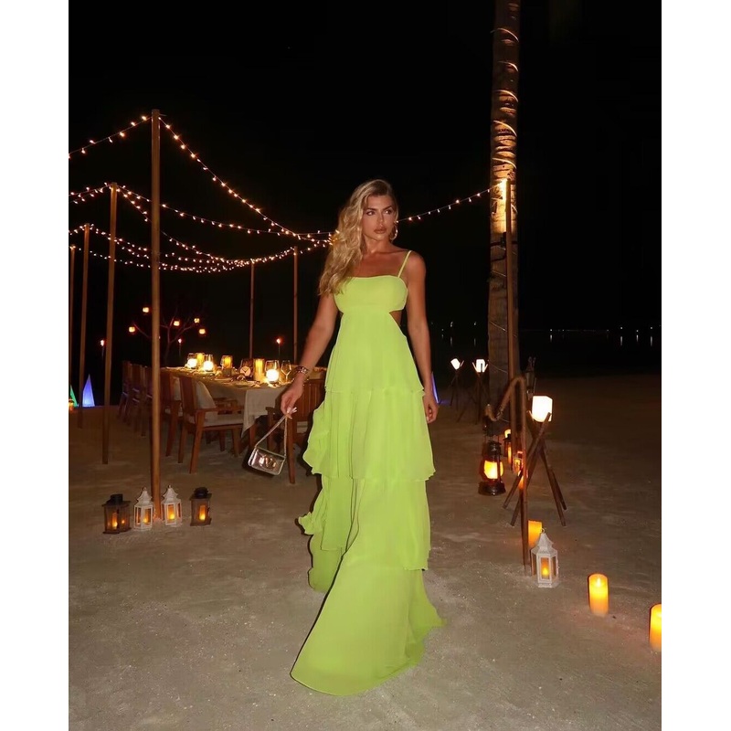 Spaghetti Straps Light Green A Line Long Prom Dresses J2771