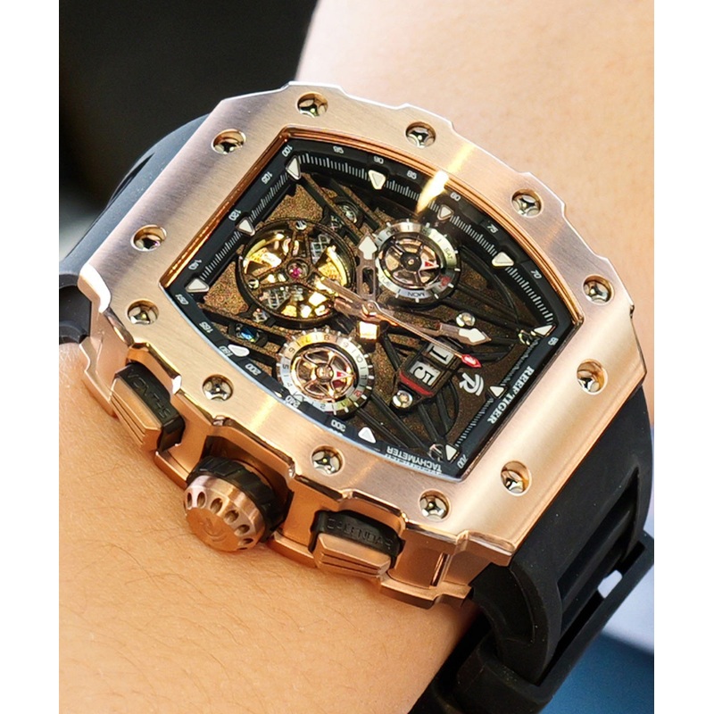 Stylish Gold Silicone Rubber Tempered Glass Fully Automatic Mechanical Watch