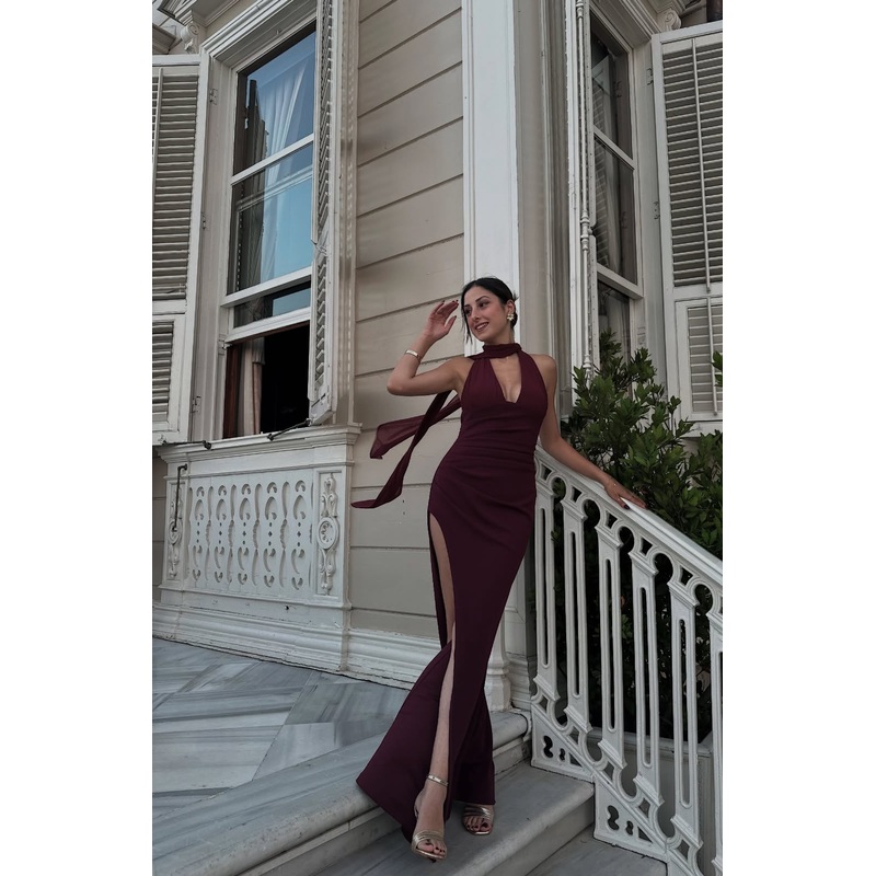 V Neck Mermaid Long Prom Dress With high Slit Sexy Evening Dress J7858