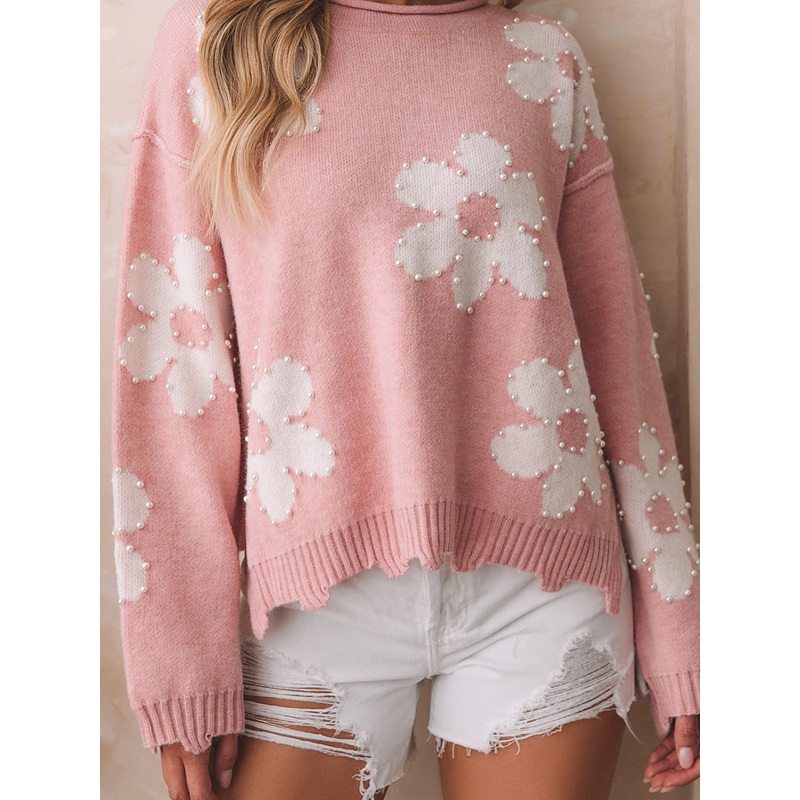 Autumn and Winter Long-sleeved Top Sweet Beaded Print Sweater 1945