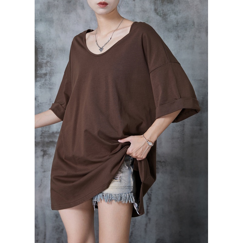 Bohemian Chocolate Oversized Cotton Tank Tops Summer