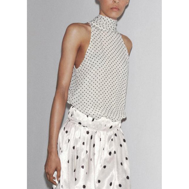 Bohemian White Bow Dot Chiffon Top Sleeveless