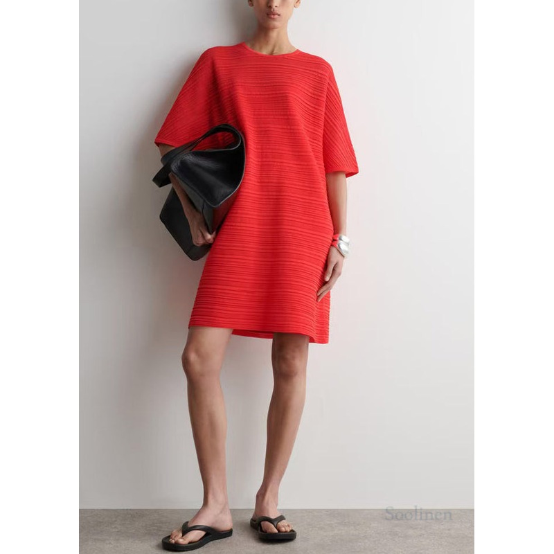 Elegant Pink Oversized Wrinkled Cotton Mid Dress Summer