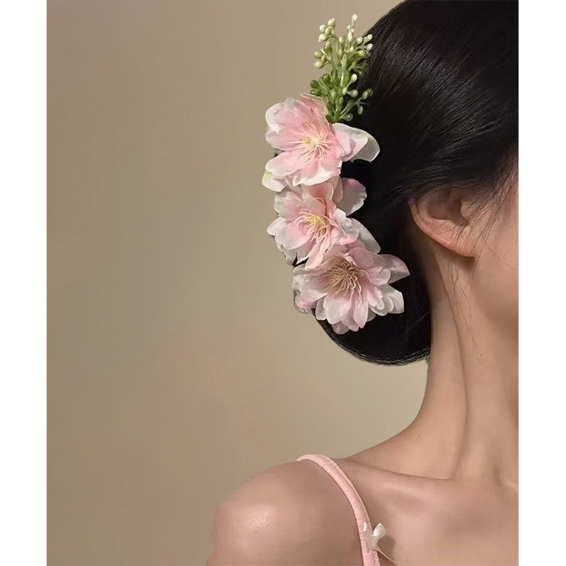 Fashion Pink Alloy Fabric Floral Hairpin