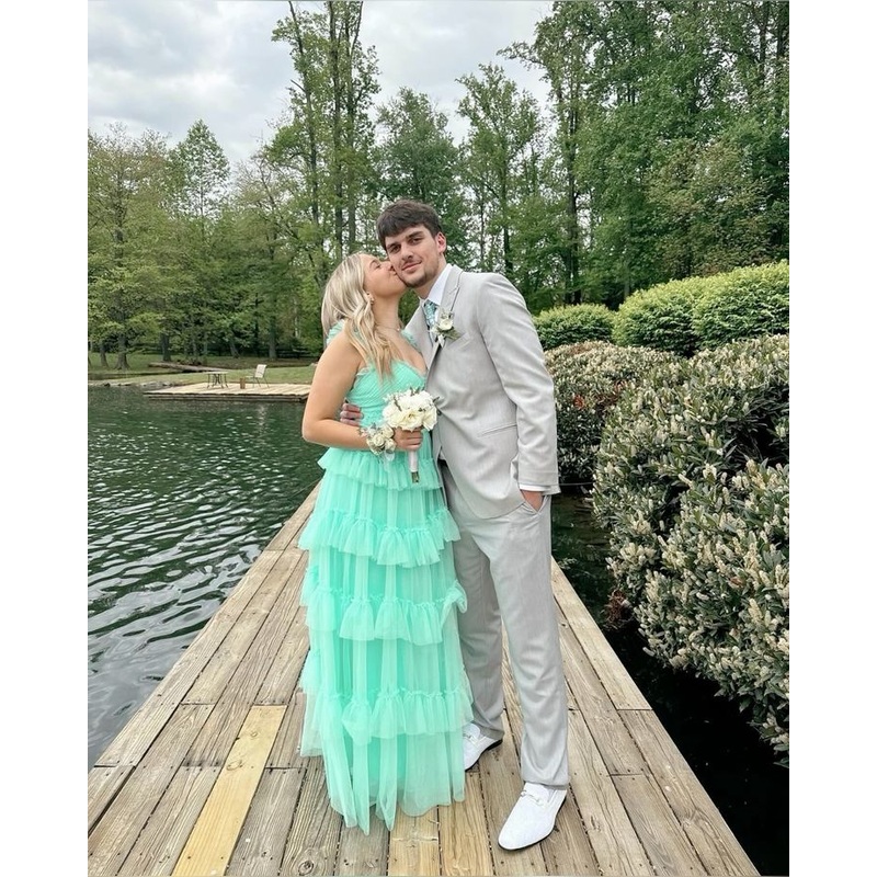 Green A Line Ruffles Prom Dress Formal Party Dress J5778