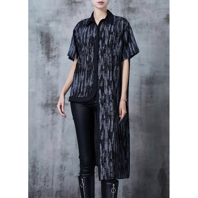 Grey Tie Dye Chiffon Shirt Top Asymmetrical Summer