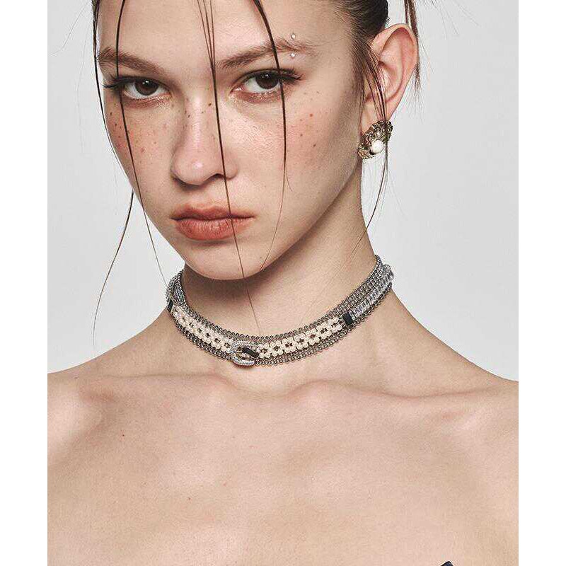 Original Gold Alloy Zircon Pearl Collar Necklace