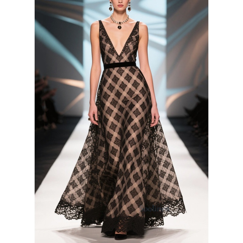 Silm Fit Black Print Patchwork Lace Chiffon Womens Dinner Dress Summer