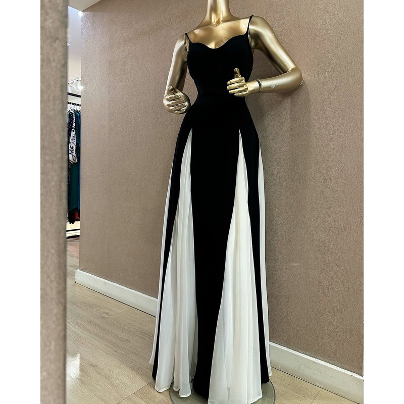 Spaghetti Straps A Line Long Prom Dress Black Formal Party Dress J4857
