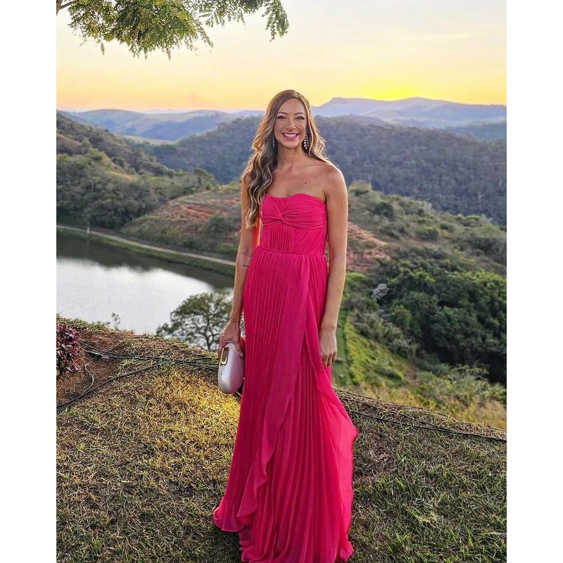 Strapless Hot Pink A Line Long Prom Dress Formal Evening Party Dress J3577