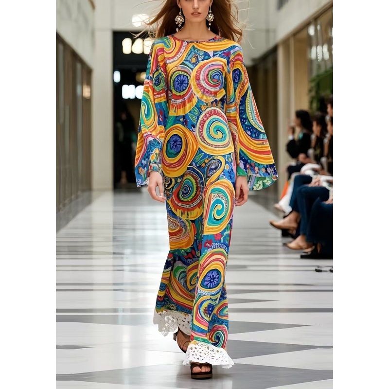 Unique Oversized Patchwork Draping Chiffon Robe Dresses Summer