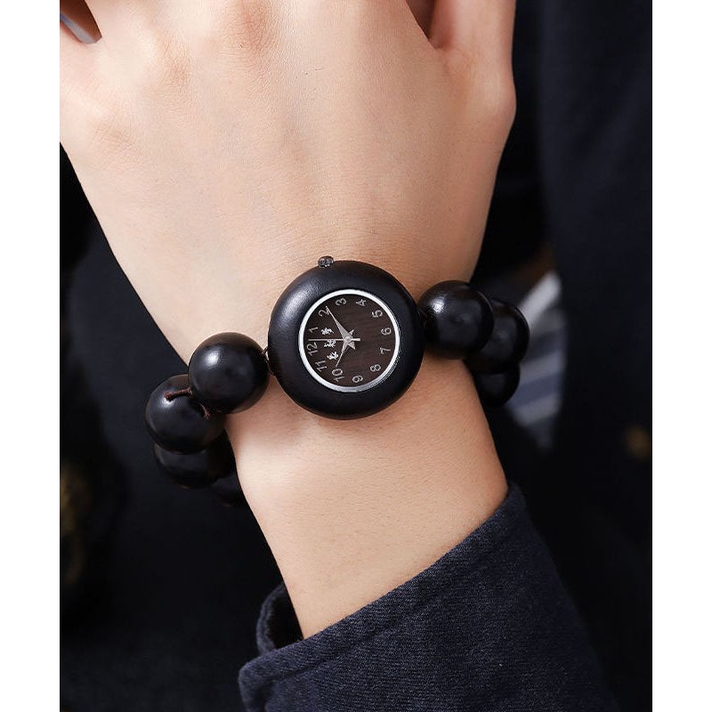Vintage Black Sandalwood Hollow Out Quartz Movement Watches
