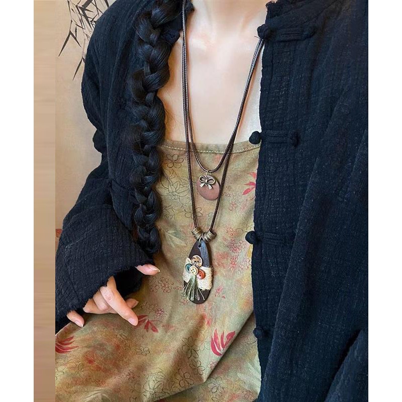 Vintage Coffee Weaving Water Drop Sweater Pendant Necklace