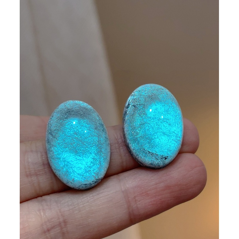 Art Blue Alloy Elliptical Starry Sky Stud Earrings