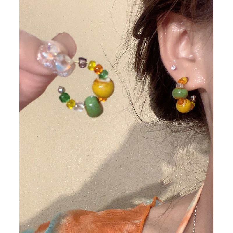 Beautiful Rainbow Copper Overgild Beading Hoop Earrings