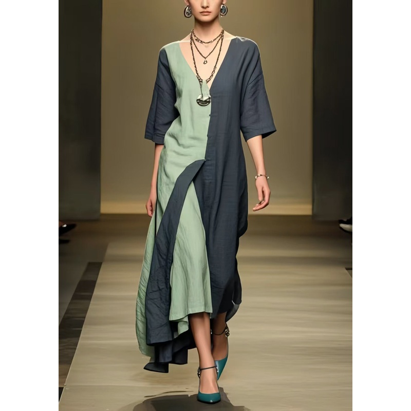 Bohemian Black Asymmetrical Patchwork Cotton Ankle Dress Summer