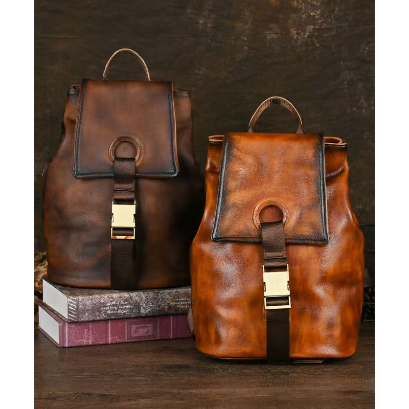 Boutique Brown Large Capacity Calf Leather Backpack Bag