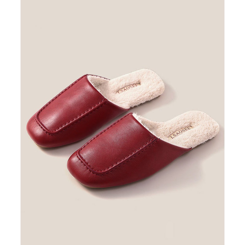 Boutique Slippers Shoes Mulberry Faux Leather Fuzzy Wool Lined