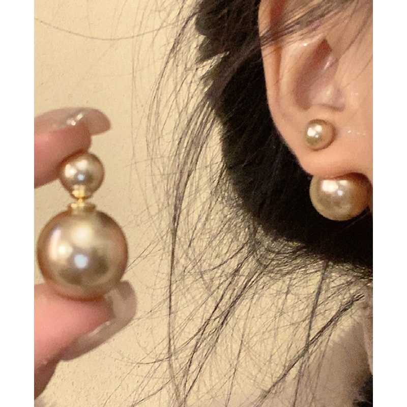 Brief Champagne Metal Alloy Pearl Stud Earrings