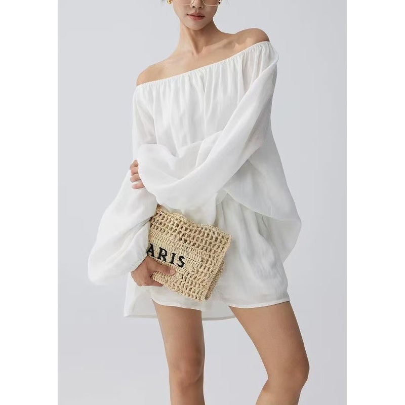 Casual White Cold Shoulder Cotton Tops And Shorts Two Pieces Set Summer