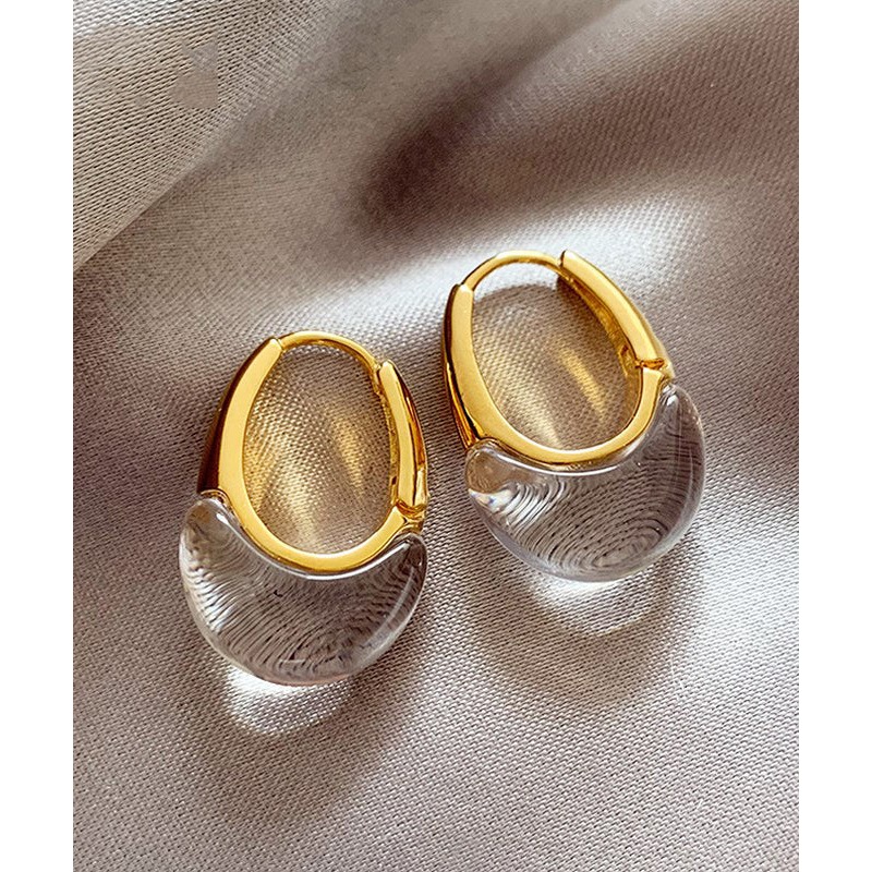 Chic White Copper Alloy Crysta Hoop Earrings
