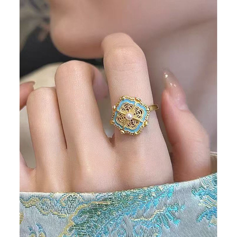 Chinese Style Gold Ancient Gold Pearl Rings