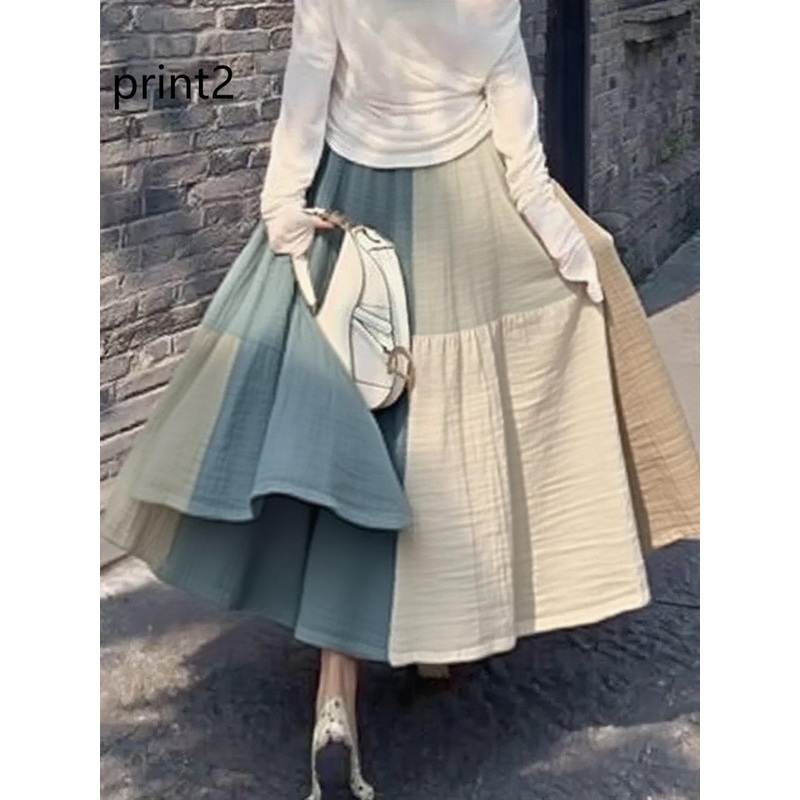 Elegant Print2 Wrinkled High Waist Tulle Skirt Spring