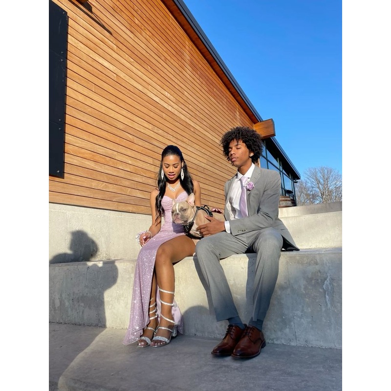 Lavender Sequin Sheath Long Prom Dress Slit Formal Evening Dress J5213