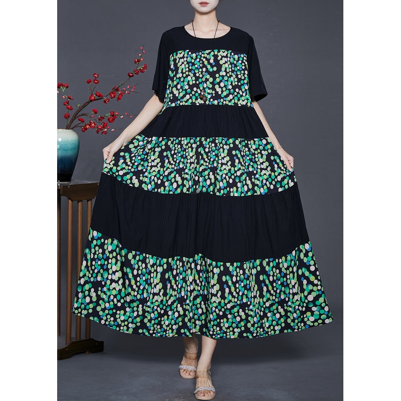 Modern Black Oversized Patchwork Chiffon Maxi Dresses Summer