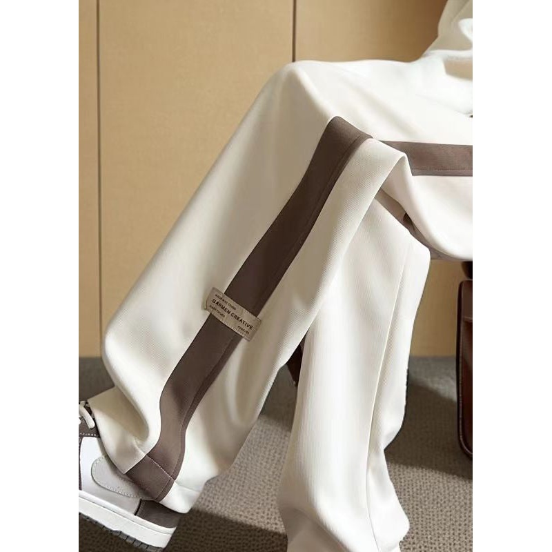 New Beige Elastic Waist Patchwork Warm Fleece Men Pants Spring