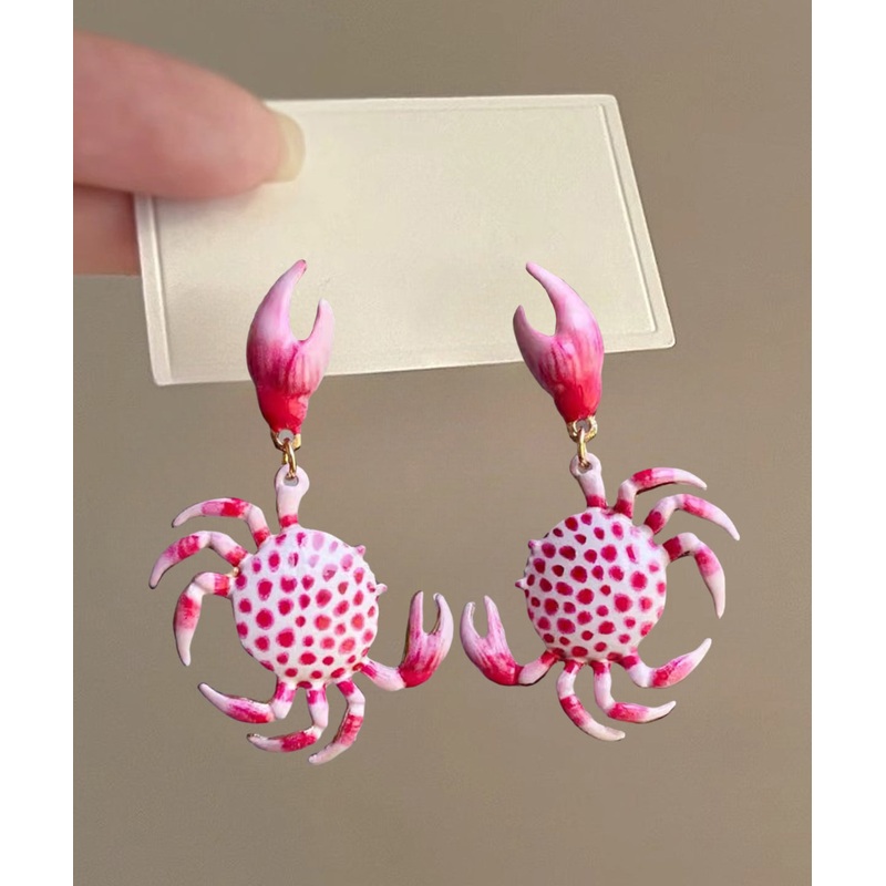 Novelty Pink Copper Overgild Crab Drop Earrings