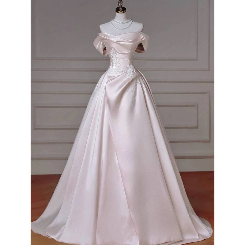 Off Shoulder Baby Pink Prom Dress A Line Birthday Ball Gown J7720