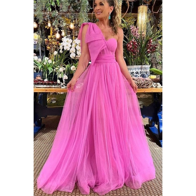 One Shoulder Sweetheart Tulle Bridesmaid Dress Long Formal Party Dress 2187