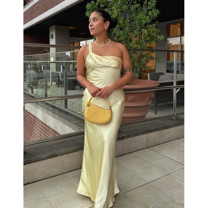 One Shoulder Yellow Prom Dress Sheath Party Dress Evening Dress J5741