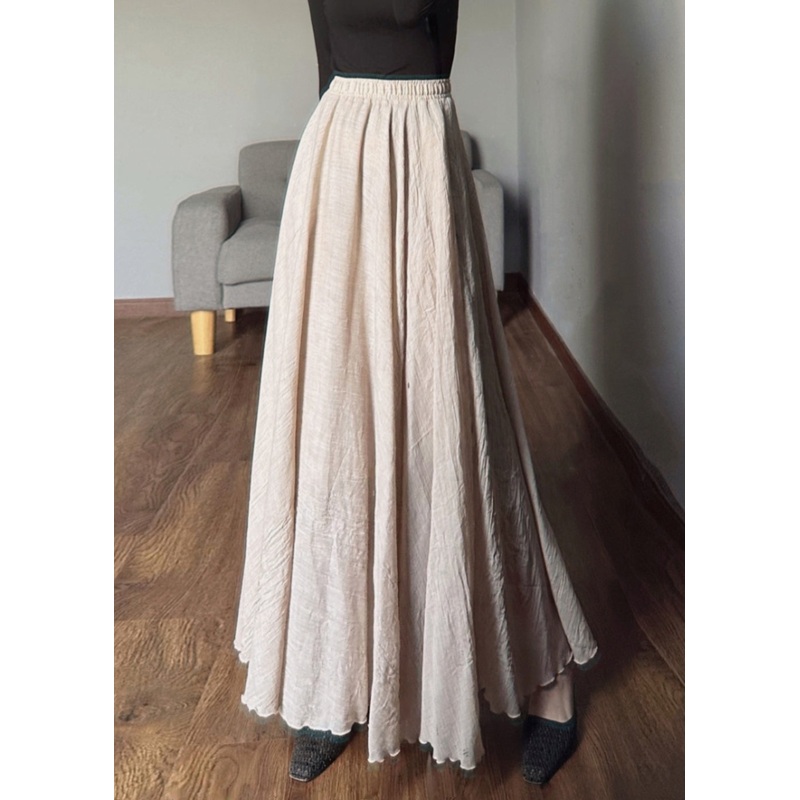 Simple Apricot Ruffled Patchwork High Waist Maxi Skirts