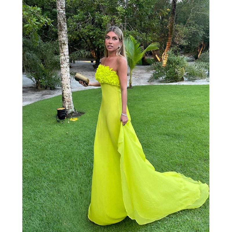 Strapless Yellow A Line Long Prom Dress Formal Party Gown J3540