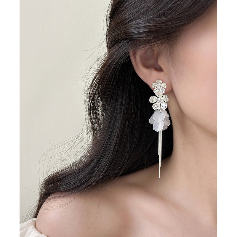 Style Silk Copper Alloy Acrylic Zircon Floral Tassel Drop Earrings