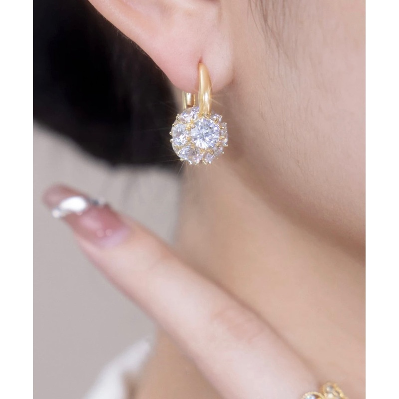Stylish Gold Copper Alloy Zircon Ball Hoop Earrings