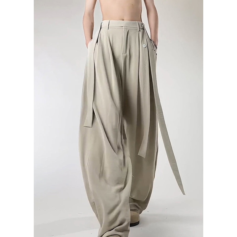 Art Beige Original Design Pockets Ice Silk Men Pants Summer
