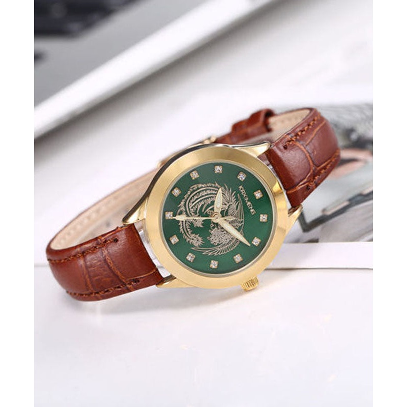 Art Brown Leather Waterproof Noctilucent Jade Stone Watches