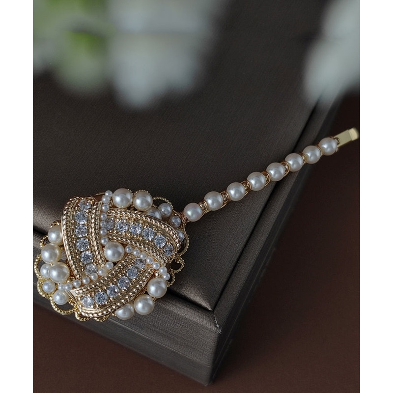 Bohemian Gold Copper Overgild Inlaid Pearl Zircon Hairpin