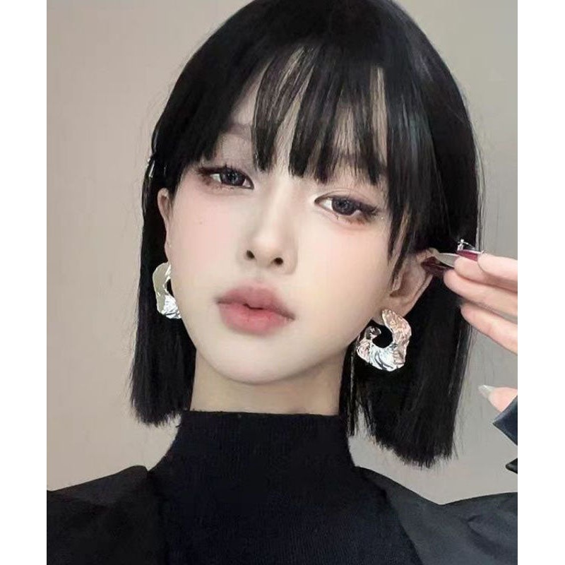 Boutique Silk Metal Asymmetrical Wrinkled Hoop Earrings