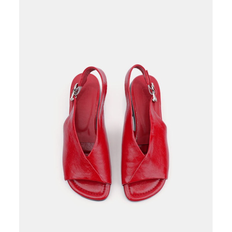 Chic Red Faux Leather Splicing Chunky Sandals Peep Toe