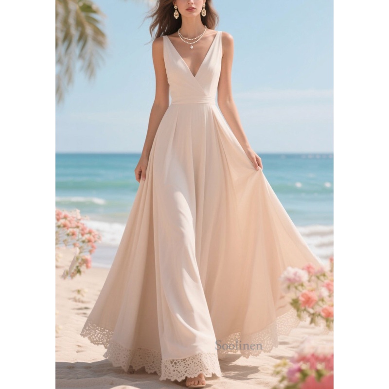 Fitted Nude Lace Patchwork Exra Large Hem Chiffon Cami Dresses Summer