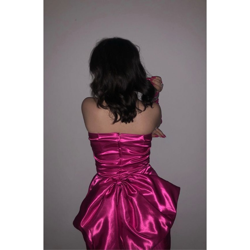 Hot Pink Satin Bow 17th Birthday Dress Homecoming Dress J7688