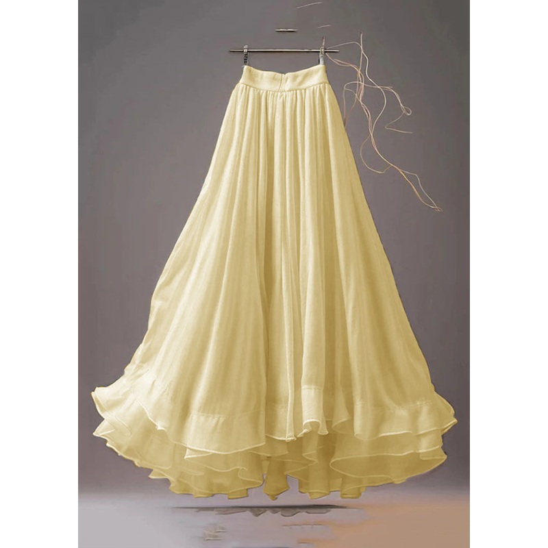 Italian Yellow Ruffled High Waist Cotton Skirt Summer