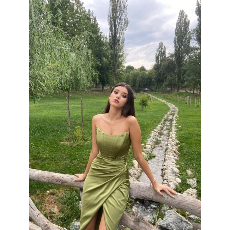 Mermaid Strapless Sage Green Prom Dresses Birthday Outfit J5723