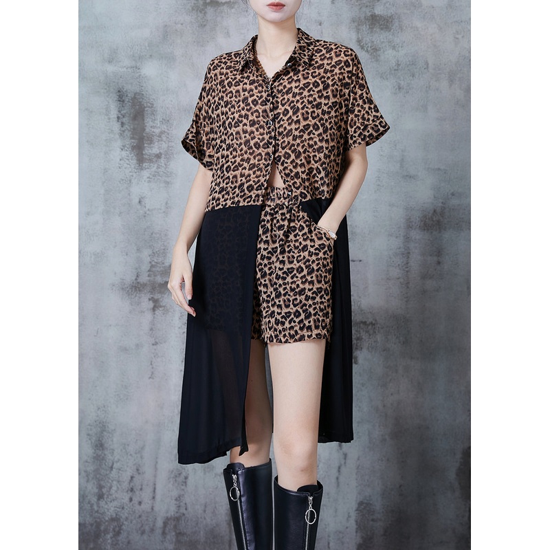 Modern Leopard Print Patchwork Chiffon Two Piece Set Summer
