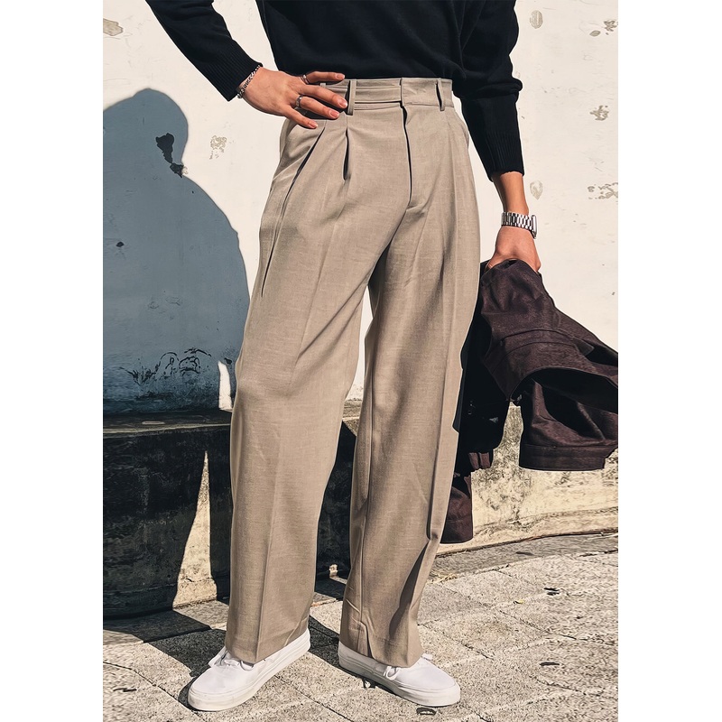 New Khaki Pockets Solid High Waist Spandex Men Pants Summer