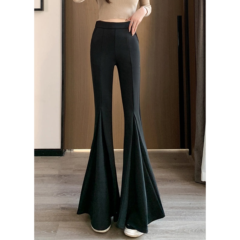 Original Design Black High Waist Ruffled Flared Trousers Spring